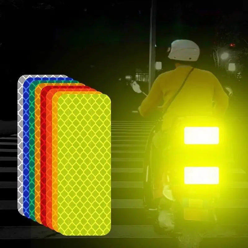 10pcs Rectangular Reflective Stickers For Night Time Cars, Motorcycles, Electric Vehicles, Safety Helmets, Fluorescent Green Reflective Stickers