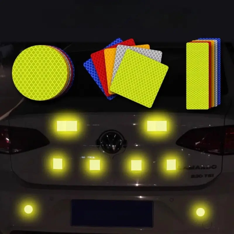 10pcs Rectangular Reflective Stickers For Night Time Cars, Motorcycles, Electric Vehicles, Safety Helmets, Fluorescent Green Reflective Stickers