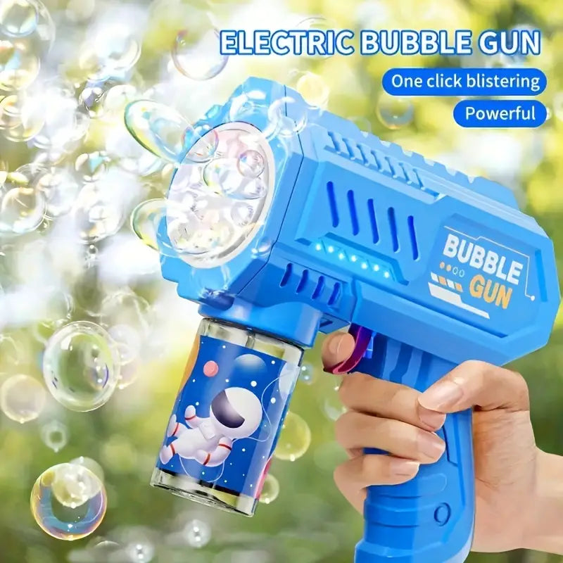 Handheld Fully Automatic Bubble Gun Toy LED Light, 10 Holes Automatic Gun,