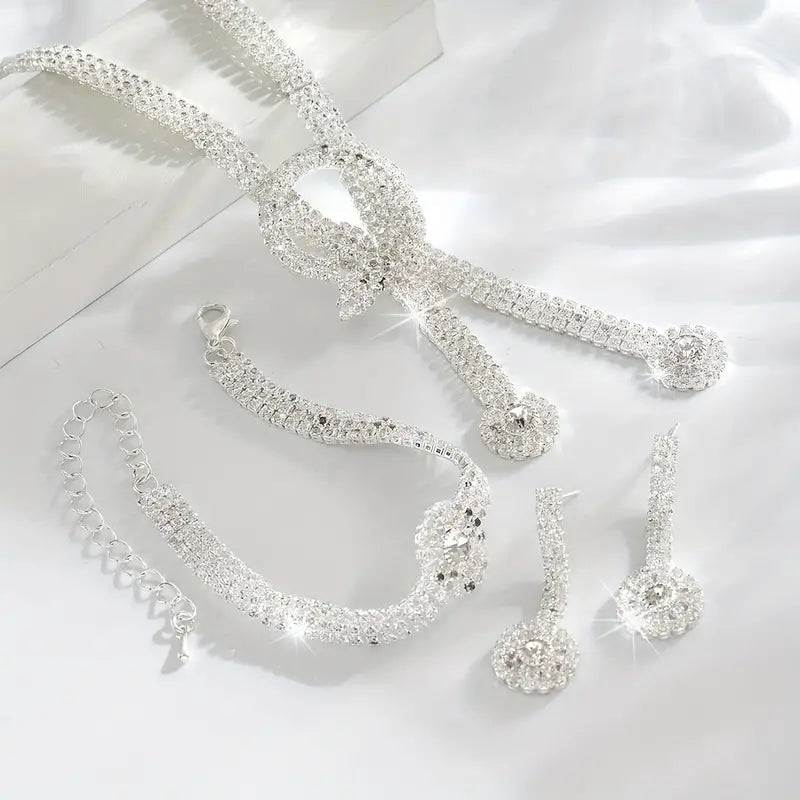 Spot New European and American Jewelry Elegant Style Rhinestone Tassel Necklace and Earrings Set